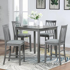 KEIKI 5-Piece Counter Height Dining Table Set with Square Table and 4 Upholstered Vertical Slatted Backrset Chair, for 4 Person, Modern Wooden Table Set, Easy Assembly, for Kitchen, Dining Room, Gray