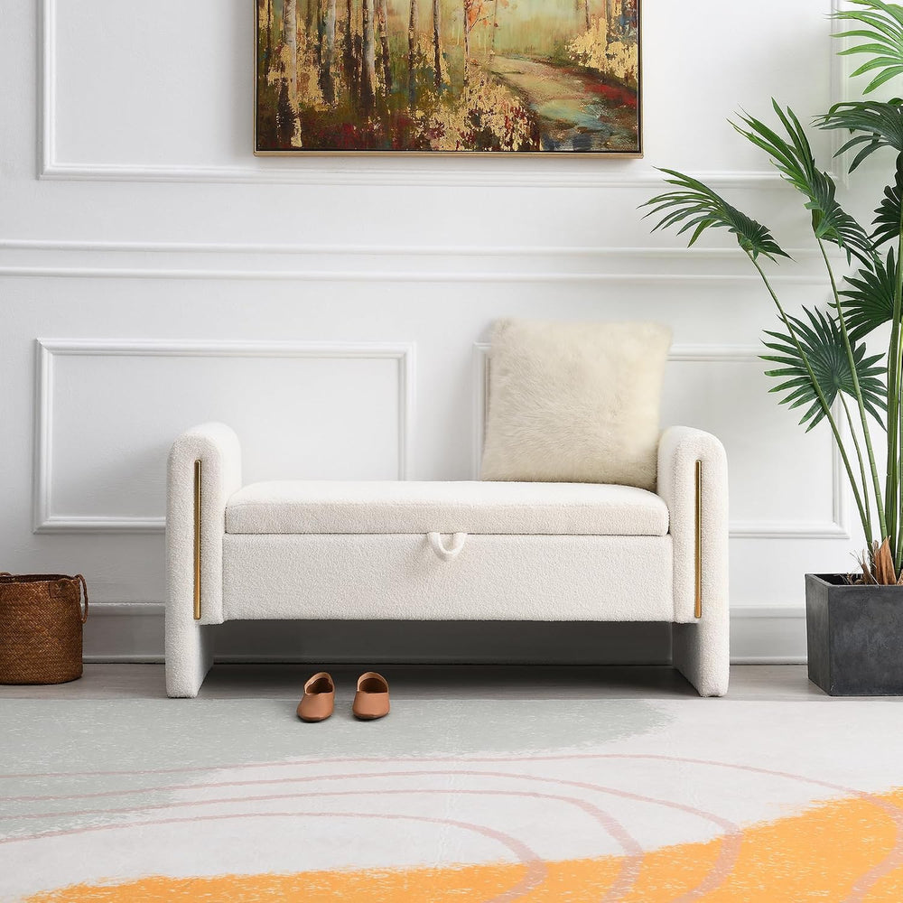Modern 52" Storage Ottoman Bench, Upholstered End of Bed Storage Bench w...