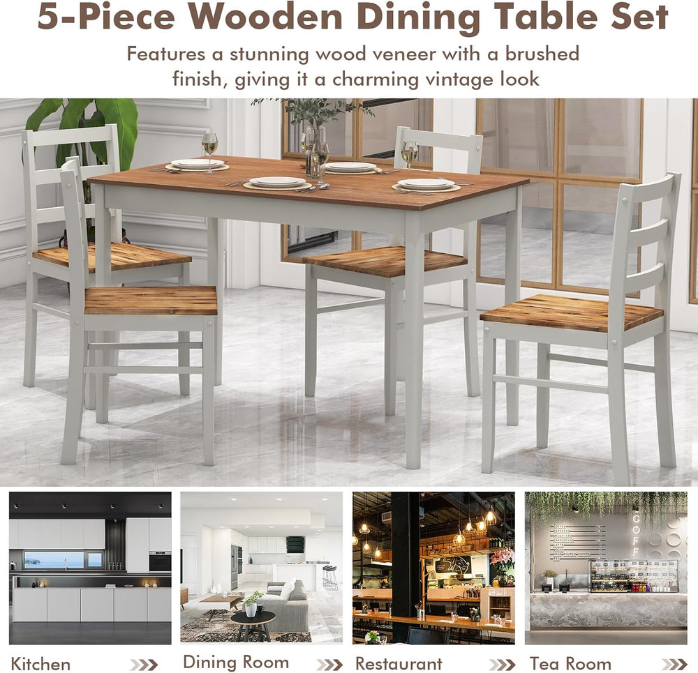 LDAILY 5 Piece Dining Table Set for 4, Space Saving Rectangular Dining Room T...
