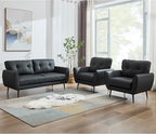 TYBOATLE Sofa Couch 61" Small Loveseat Couches for Living Room Leather Couch Mid Century Modern Tufted Mini Sofa Comfy Office 2 Seat Settee Love Seat for Small Spaces Bedroom (3, Black)