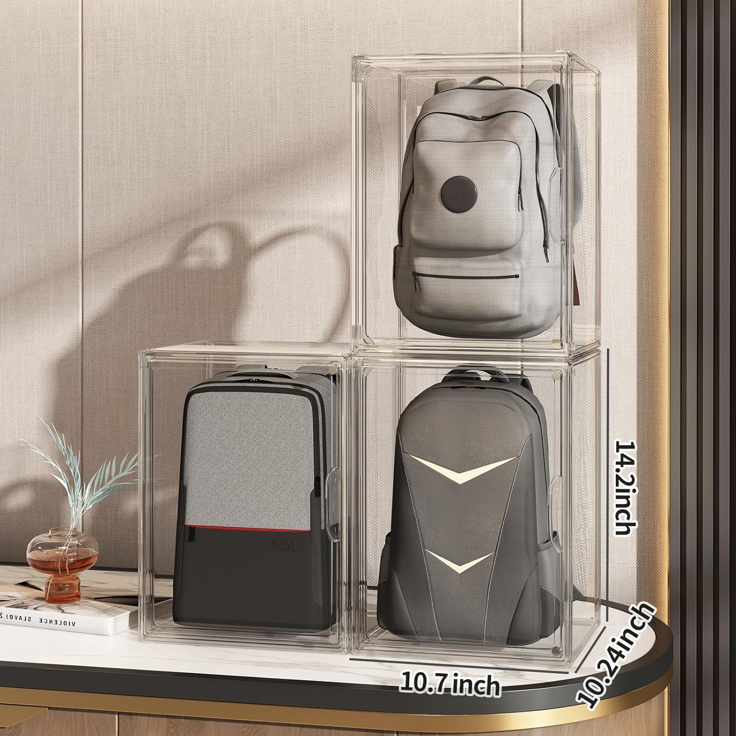 Purse Organizer for Closet, Handbag Storage, Clear Acrylic Display Case for Collectibles, Stackable Storage Bins with Magnetic Lid for Figures, Doll, Bag, XX-Large