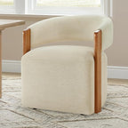 Upholstered Dining Chairs Set of 4, Barrel Modern Dining Room Chairs with Casters, Kitchen Side Wooden Armchair with Fabric Cushion Seat for Bedroom, Livingroom, Reading Room, Sand, 4 Boxs