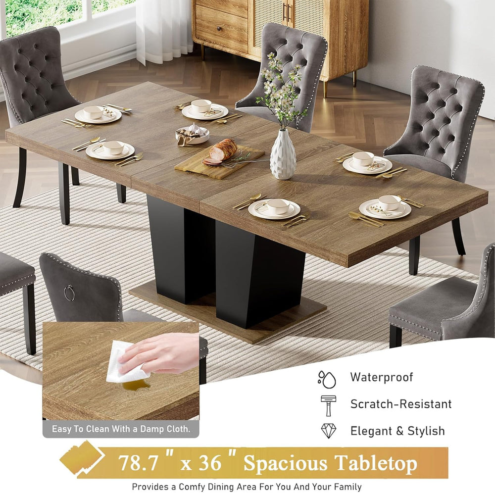 Extendable Dining Table Set for 6-8, 63"-78.7" Farmhosue Kitchen Ta...