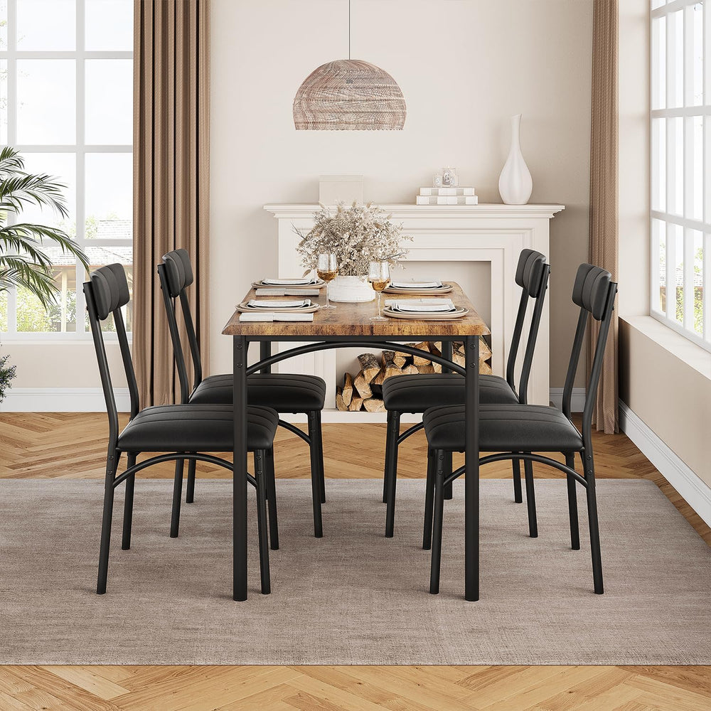 GarveeHome Dining Table Set for 4, Kitchen Table with 4 Upholstered Chairs, W...