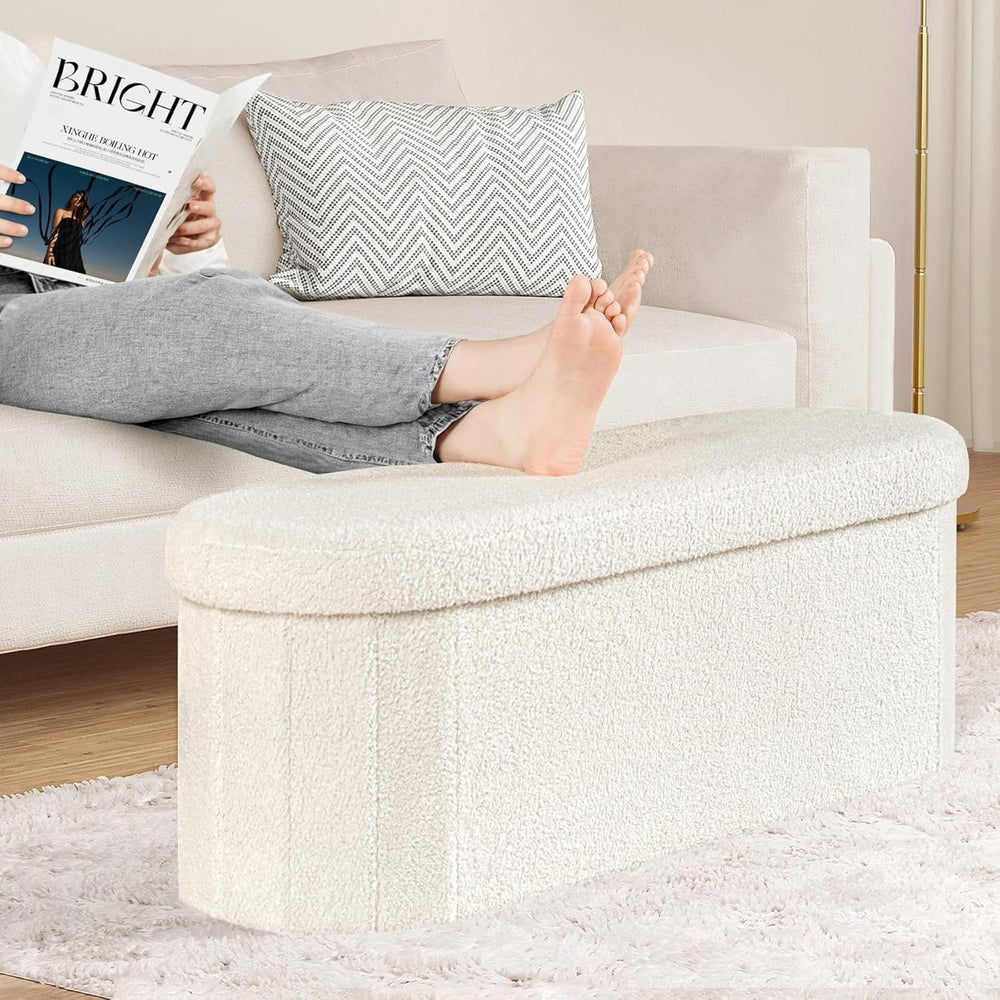 PINPLUS Storage Ottoman Bench Tufted Oval Ottomans Bench Foot Rest, Chest Box...