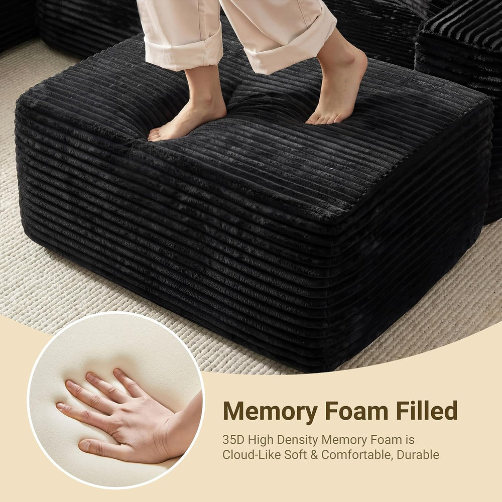 37" Square Cloud Couch Ottoman Footstool, Upholstered Foam Filling Footr...