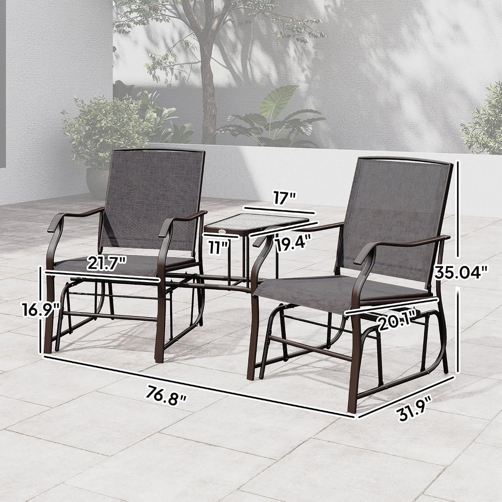 Outsunny Outdoor Glider Chair with Table 2-Seat Patio Loveseat Gray | Rocking...