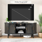 51" Fluted TV Stand, Mid-Century Modern Entertainment Center for Tvs up to 60" with Drawers and Fluted Doors, Curved TV Media Console Table with Sliding Doors for Living Room, Bedroom (51" Black)