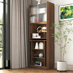 KEIKI Folding Home Office Desks with Pegboard, Glass Doors, Bookshelf & Storage Shelves, Modern Wooden Computer Table Workstation for Work, Study, Writing