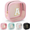YOOLIFE Initial Mini Makeup Bag | Make Up Bag Travel Toiletry Bag | Clear Makeup Bag | Preppy Cosmetic Bags Organizer Travel Essentials Gifts for Women Teen Girlfriend Teacher Birthday Gifts Pink A
