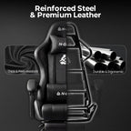 NEO CHAIR Video Gaming Chair with Footrest High Back Ergonomic Comfortable Office Computer Desk with Lumbar Support Height Adjustable with PU Leather Recliner for Adults Women Men (Black)
