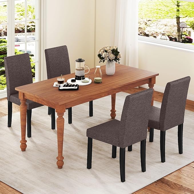 COSTWAY Fabric Armless Dining Chairs Set of 2, Upholstered Kitchen Side Chair...