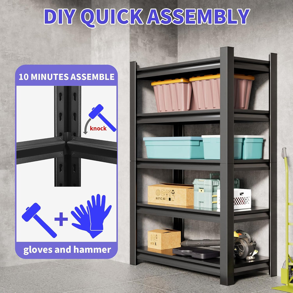 Garage Shelving Unit 24" D x 48" W x 87" H Heavy Duty Storage Shelves Easy Assembly 5 Tier Adjustable Metal Shelving Utility Shelf Rack Garage Storage Organizer for, Basement, Warehouse