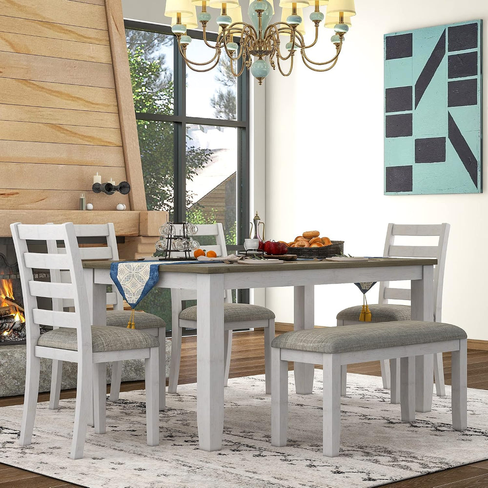 Harper & Bright Designs Rustic 6-Piece Dining Set with Table, 4 Upholster...