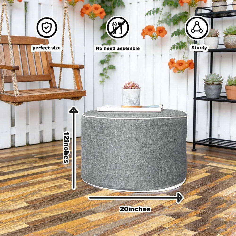 Outdoor Ottoman for Patio, Gray, Outdoor Pouf Footstool,20x12In | All-One Foa...