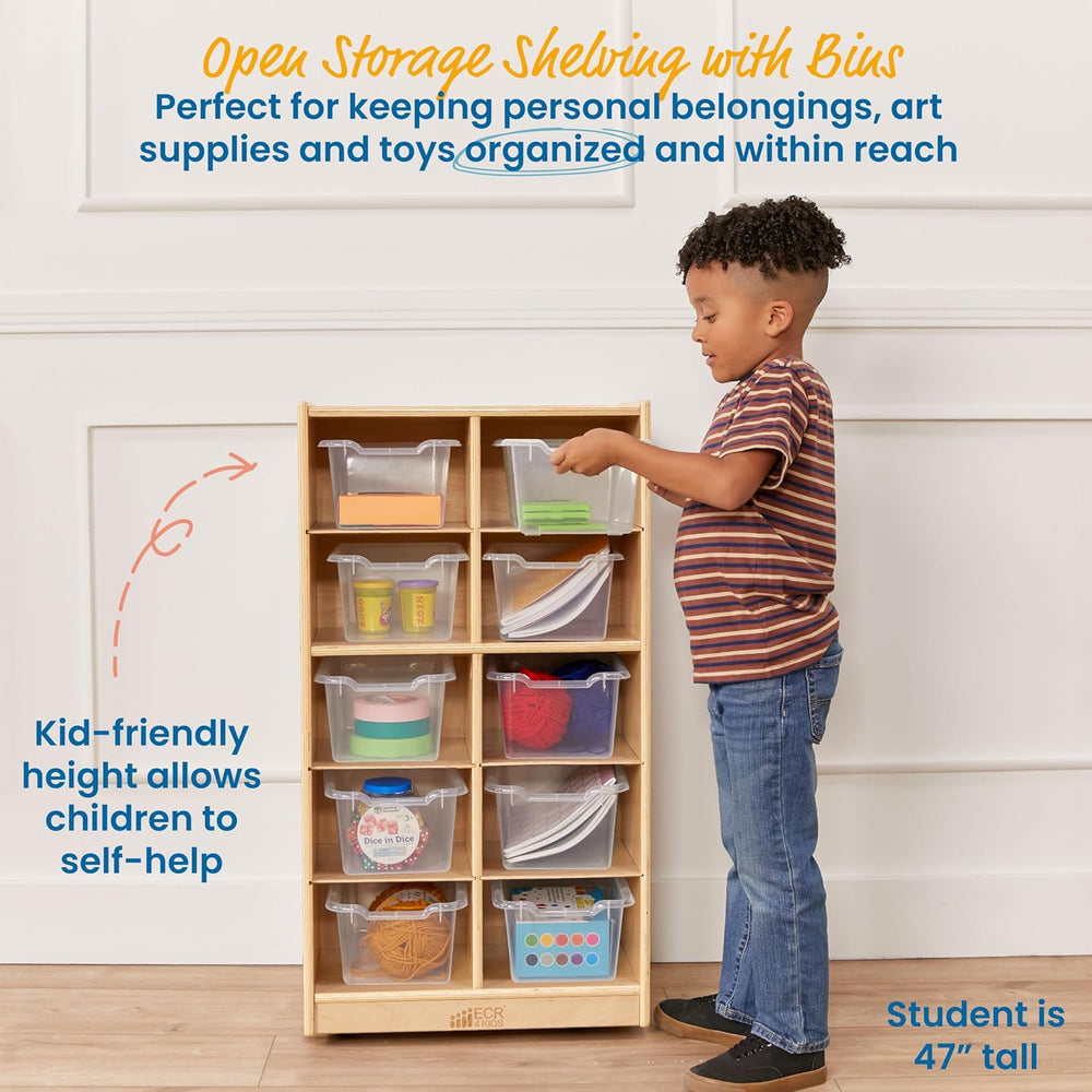 ECR4Kids 10 Cubby Tray Cabinet with Scoop Front Storage Bins, 5x2, Natural, C...