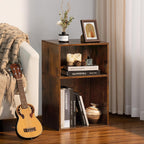 LEYAOYAO 2 Cube Bookshelf,Brown Record Player Stand Holds up to 100 Albums, Mini Wood Book Shelf Storage Organizer,Turntable Stand with Vinyl Storage Cabinet, Narrow Open Bookcase for Small Spaces