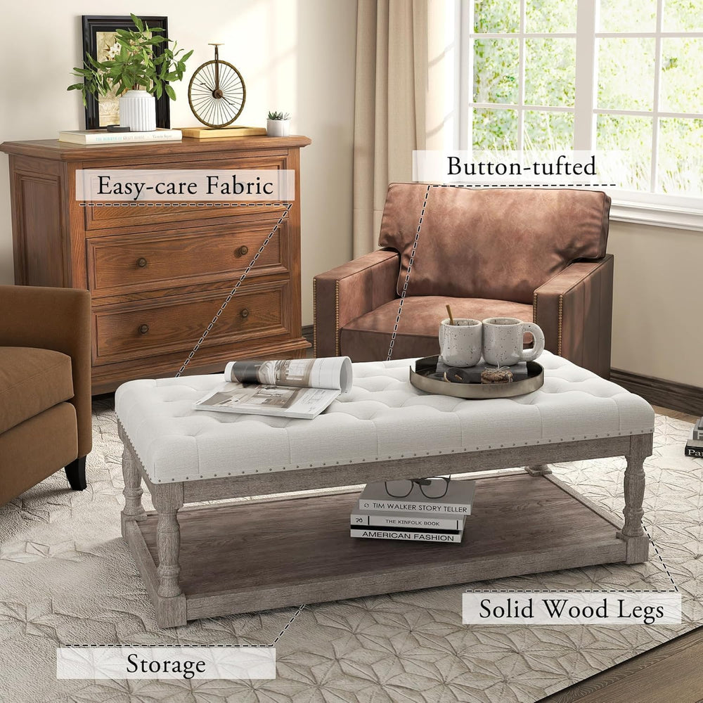 Ottoman Coffee Table, Large Rectangle Ottoman with Storage - Upholstered Cush...