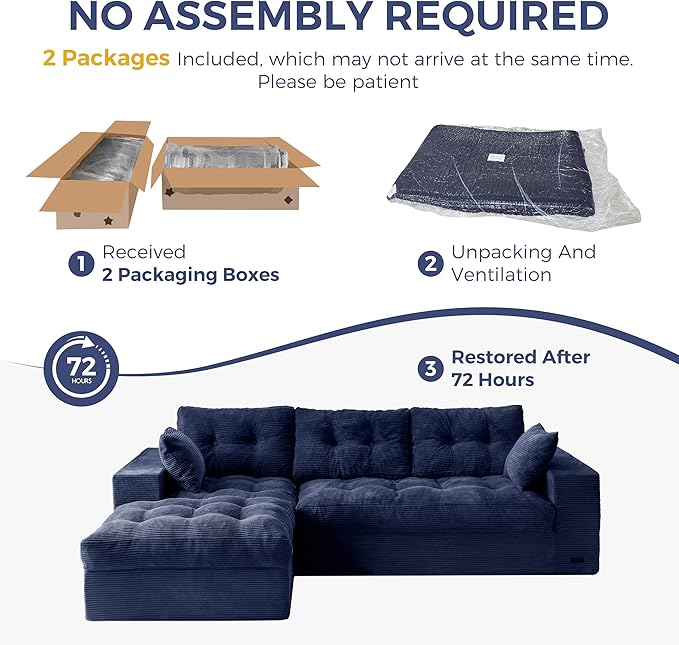 MAXYOYO 104" L Shaped Modular Sectional Sofa with Ottoman, Tufted Boneless Couch with Layered Cushion, Upholstered Flexible Module Combination Sofa for Living Room, No Assembly, Navy