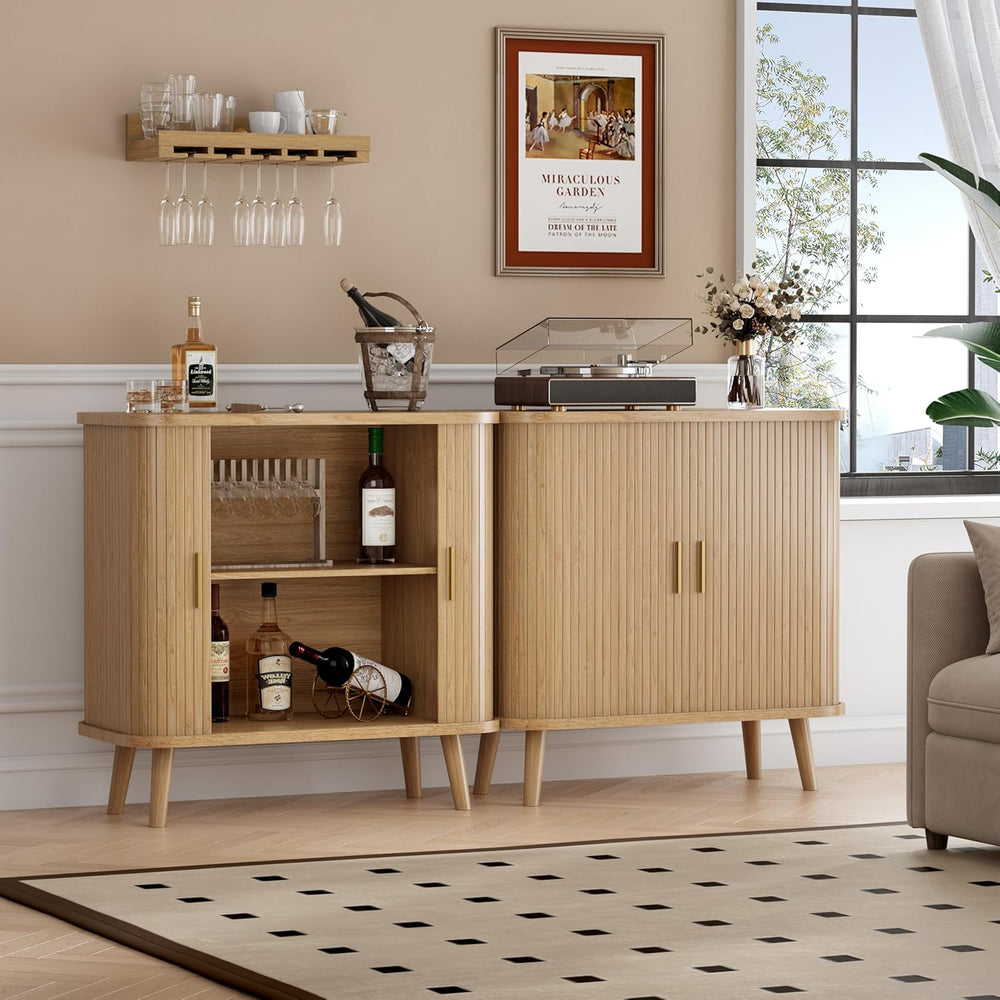 BORNOON Buffet Cabinet with Storage, Curved-Edge Fluted Storage Cabinet Sideb...
