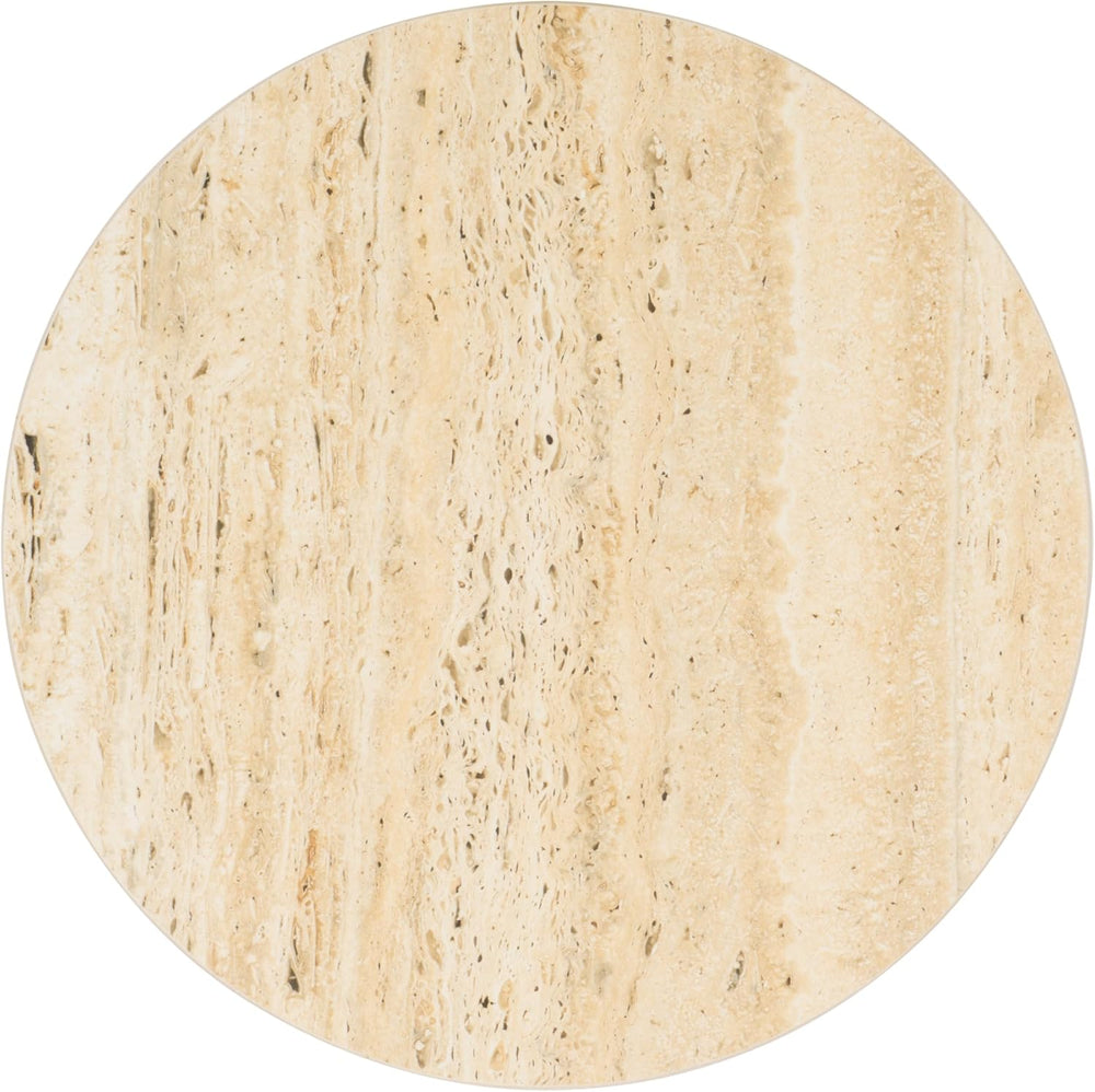 SAFAVIEH Home Collection - Saxony Side Table, Round Beige Travertine Top with...