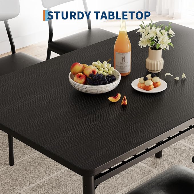 GAOMON 5-Piece Dining Table Set for 4, Wood Kitchen with Built-in Storage Rack,Small Kitchen Table with Upholstered Chairs and Metal Frame for Small Spaces, Black