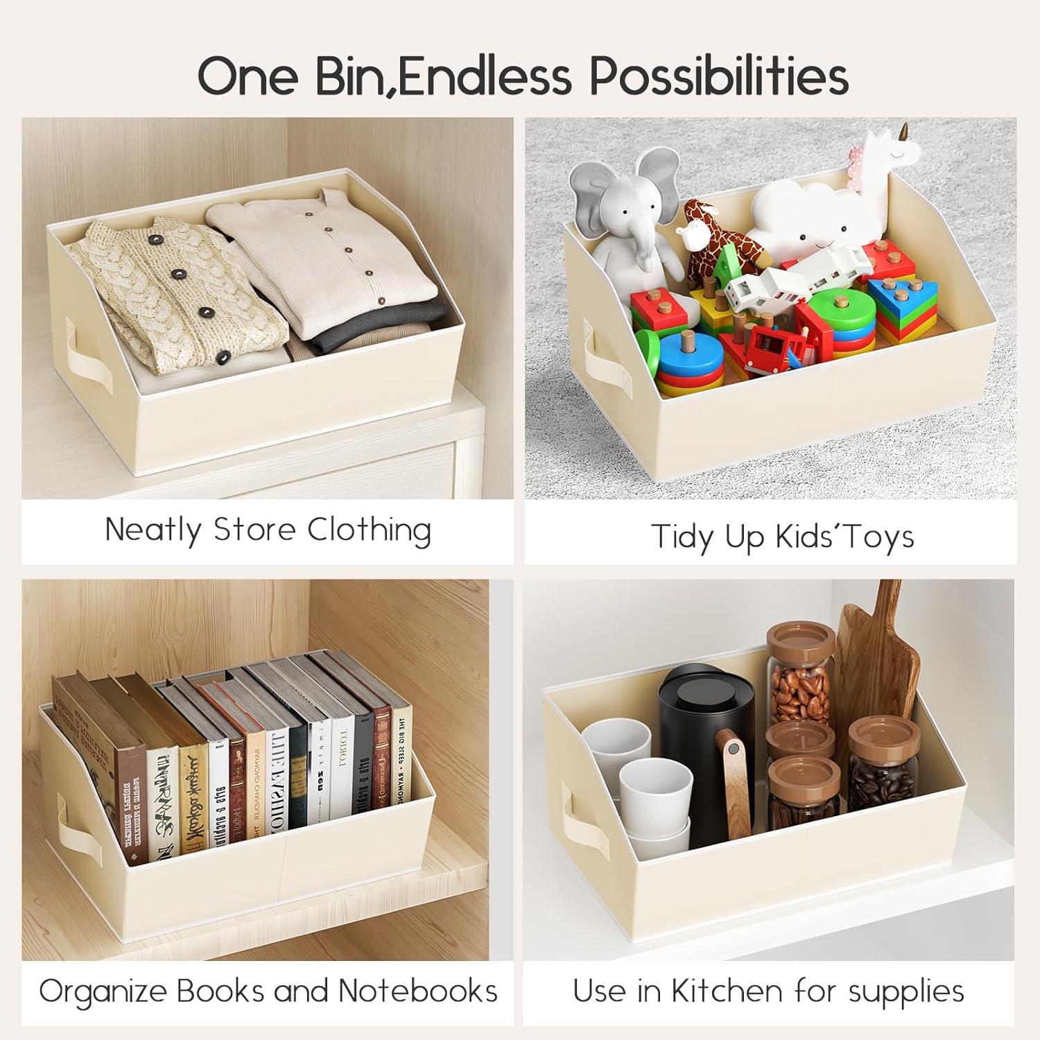 Large Closet Organizers and Storage Bins - 10 Pack Trapezoid Storage Baskets for Shelves, Foldable Fabric Basket with Handles Ideal for Closet, Basket, Wardrobe and Shelf Storage, Light Grey