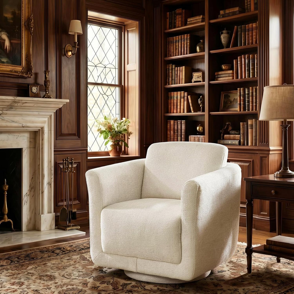 Swivel Accent Chair, 360° Chenille Barrel Armchair for Living Room, Linen