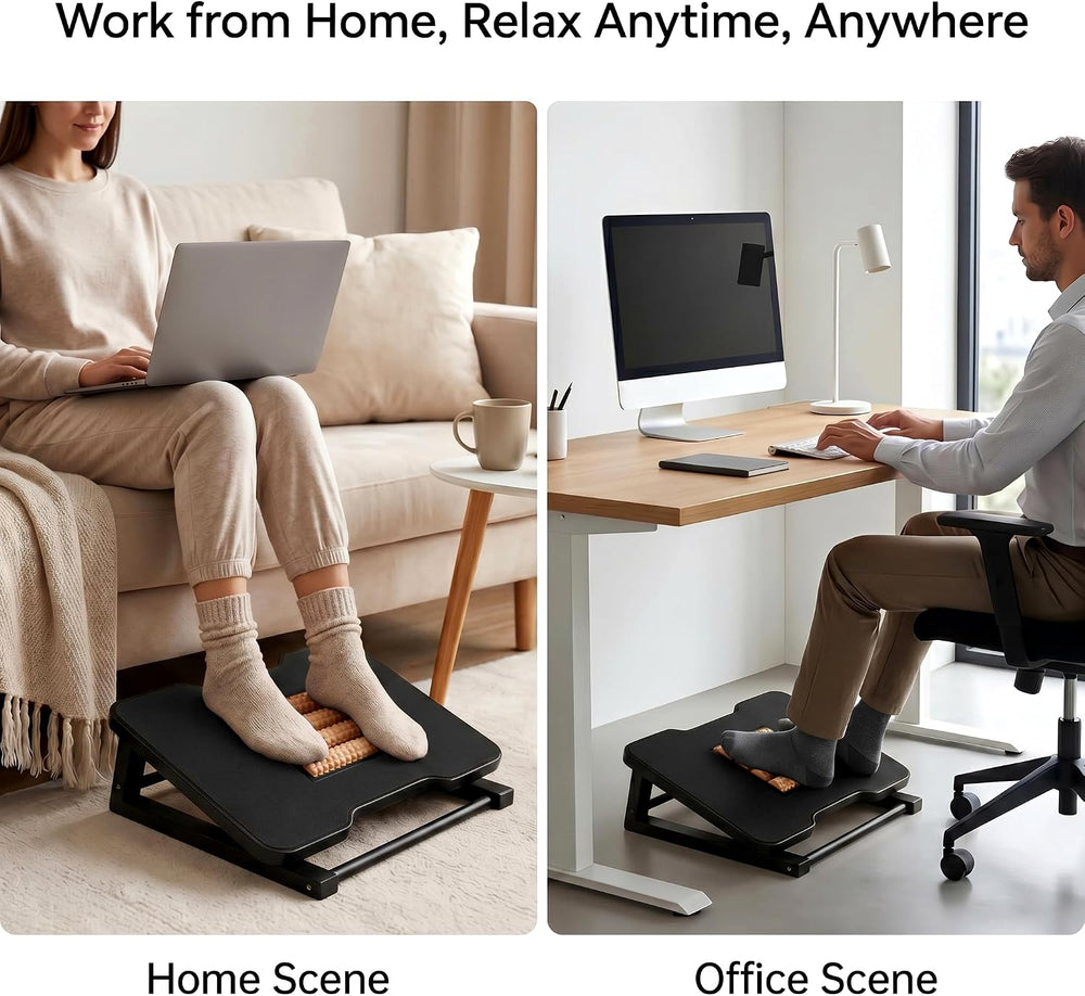 Bamboo Under Desk Foot Rest Foot Stool Rocking Footrest (Black Triangle)