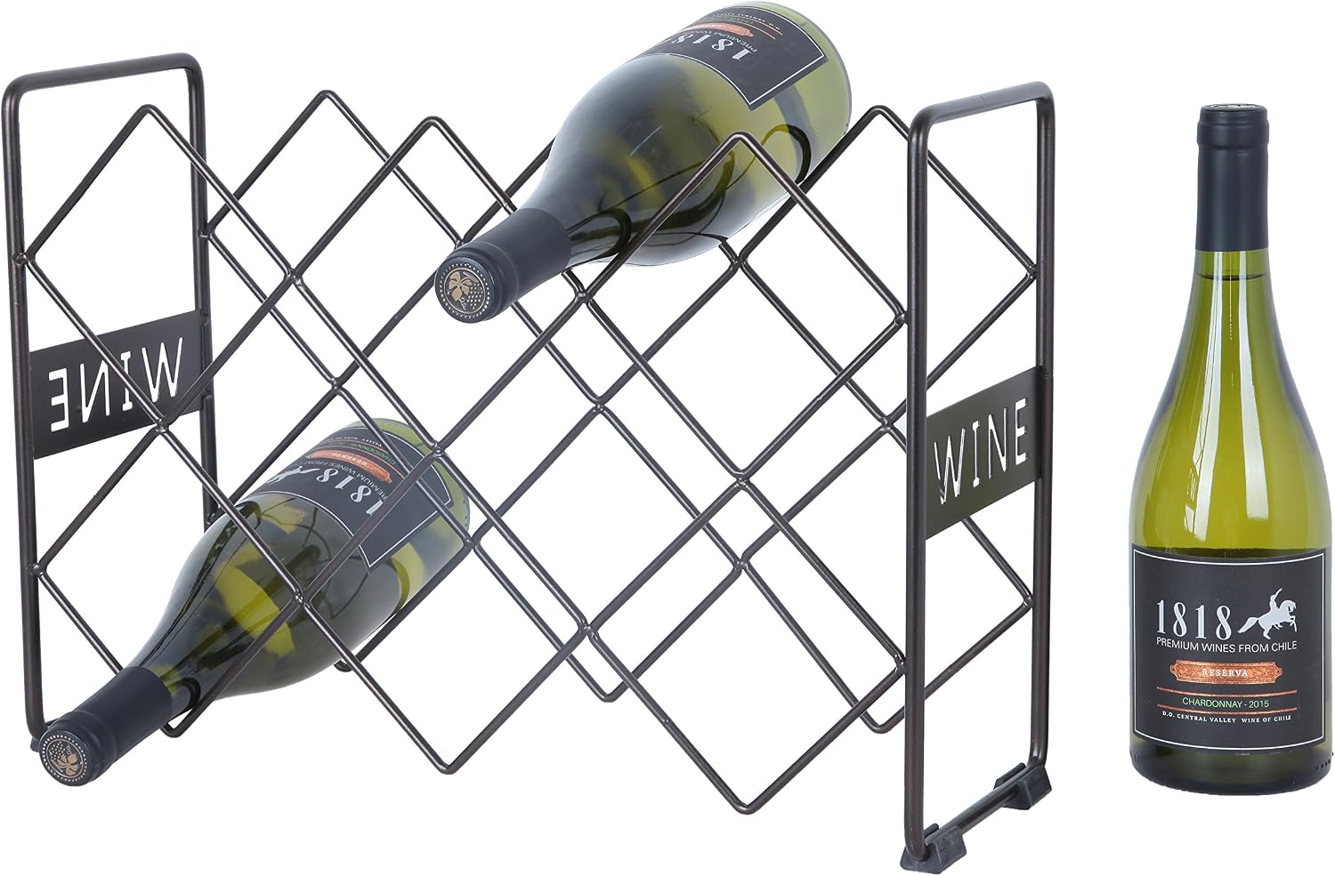 Finnhomy 10 Bottle Wine Rack with Wine Pattern, Wine Bottle Holder Free Standing Wine Storage Rack, 2-Way Storage Original Design, Iron, Brozen