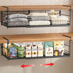 Expandable Under Cabinet Shelf, Extendable Under Shelf Storage with Removable Wire-Like Back for Pantry Cabinet, Laundry Room, Shoe Rack. (Black, 2 Pack, Interior: 5" H x 10" D)