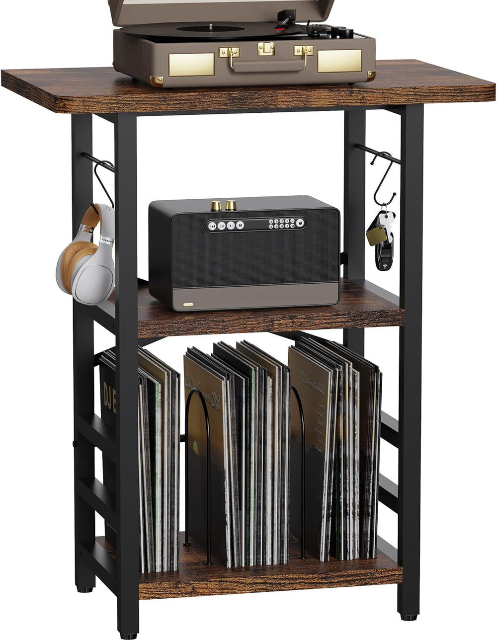 YAKANJ Record Player Stand with Extended Desktop,Large Record Player Table wi...
