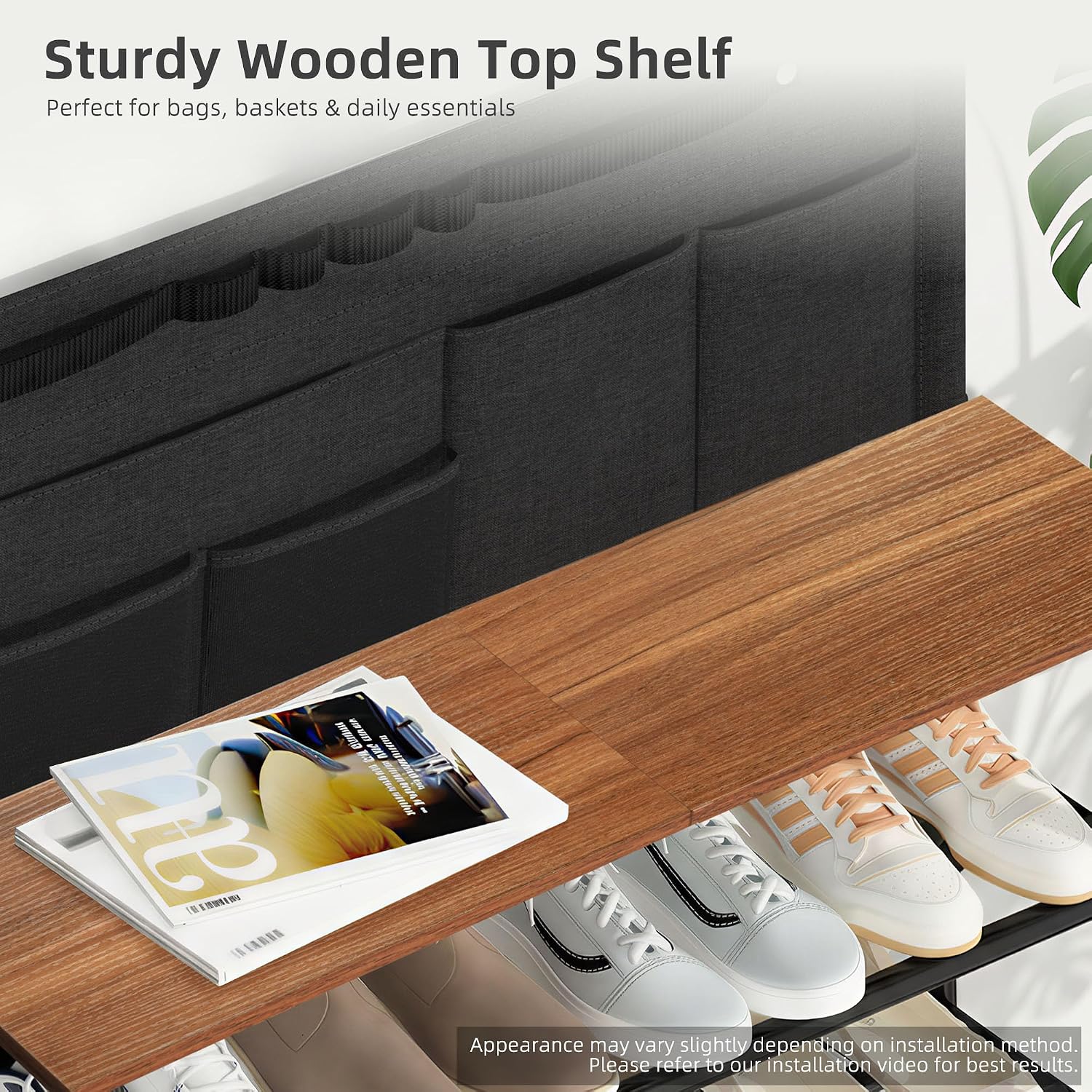 STORAGE MANIAC 5 Tier Shoe Rack for Entryway, Metal Shoe Shelf with Storage Pocket and MDF Top Board, 16-20 Pairs Free Standing Shoes Organizer for Closet, Black