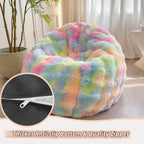 LIFEREVO Fluffy Faux Rabbit Fur Bean Bag Cover (No Filler), Soft Fuzzy Stuffed Animal Storage Bubble Waffle Bean Bag Chair for Plush Toys, Comfy Shaggy Furry Beanbag Cover Kids Girls Adults, Rainbow
