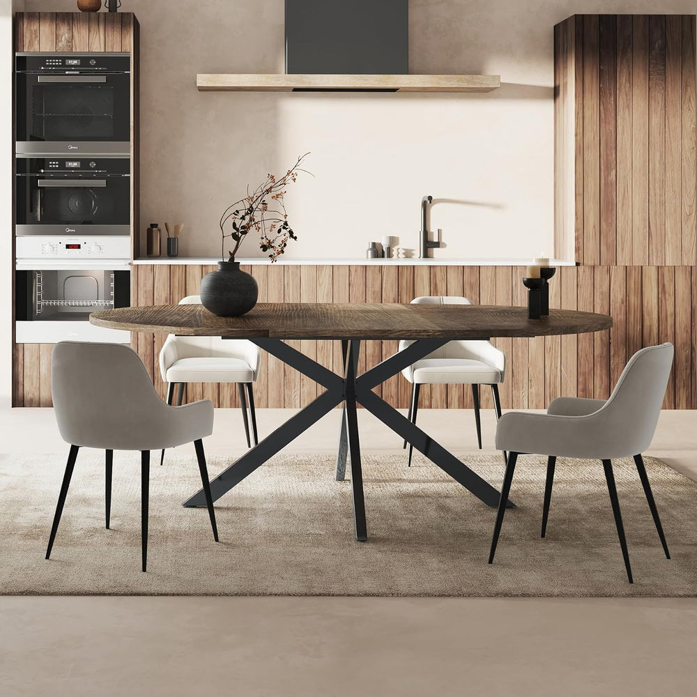 59-Inch Extendable Round Dining Table for Dining Room, 4-6 People Large Expan...