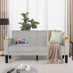 AILEEKISS 62" Loveseat Couches Upholstered Fabric Linen Love Seat Sofas Couch with 2 USB, Cup Holders, Side Pocket, Modern Tufted Sofa for Living Room, Office, Bedroom, Apartment (2-Seat, Light Grey)