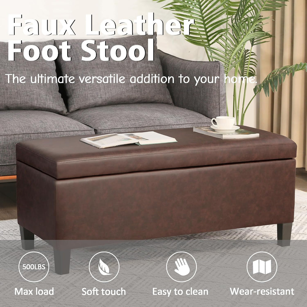 Homebeez 42" Storage Ottoman Bench, Lift Top Faux Leather Storage Bench ...