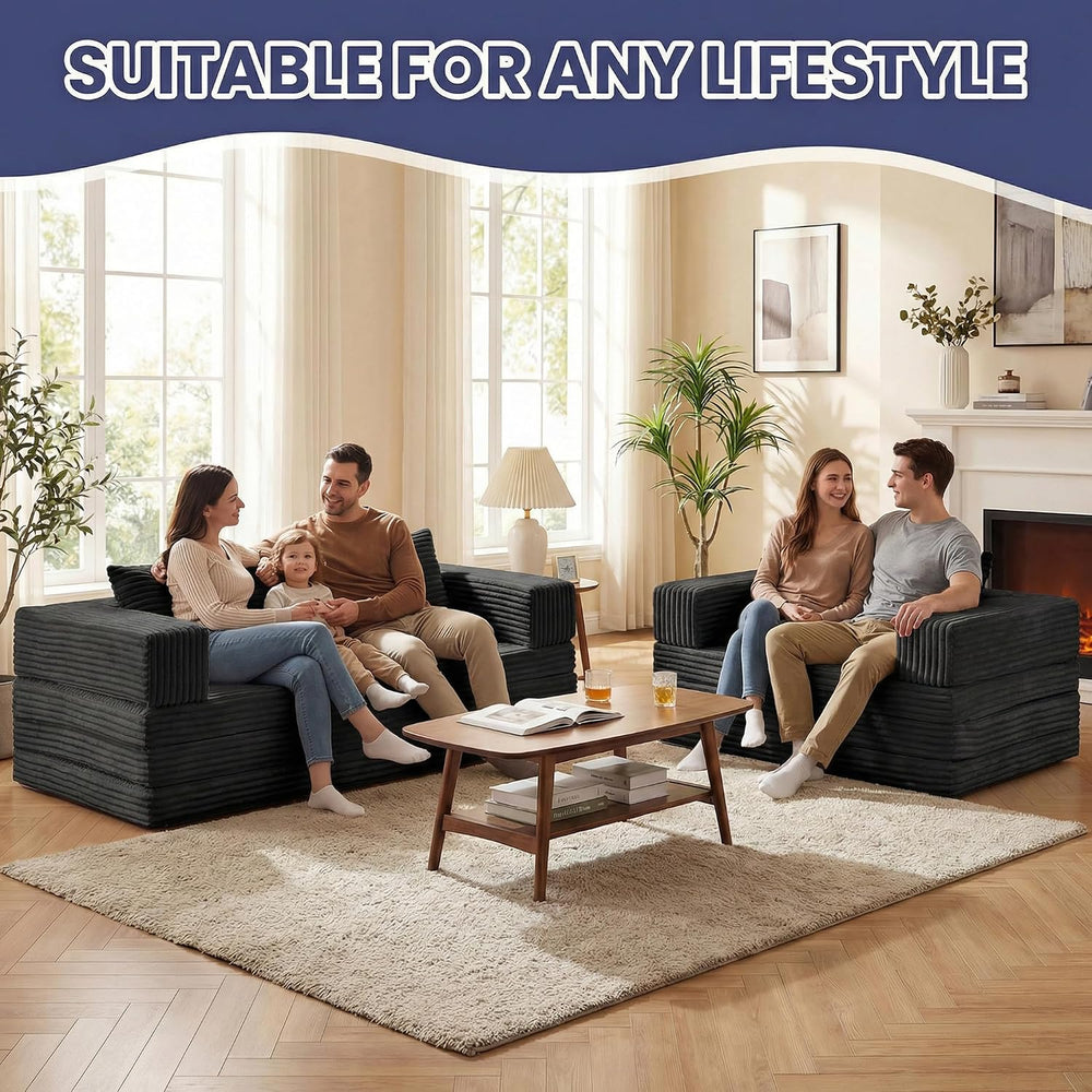 Convertible Sofa Bed, 4-in-1 Loveseat with Removable Armrests Backrest, Cordu...