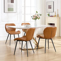 Dining Chairs Set of 4, Comfy Modern Dining Chairs with Thick Cushions, Upholstered Faux Leather Kitchen Side Chairs with Adjustable Metal Legs for Dining Room (Caramel)