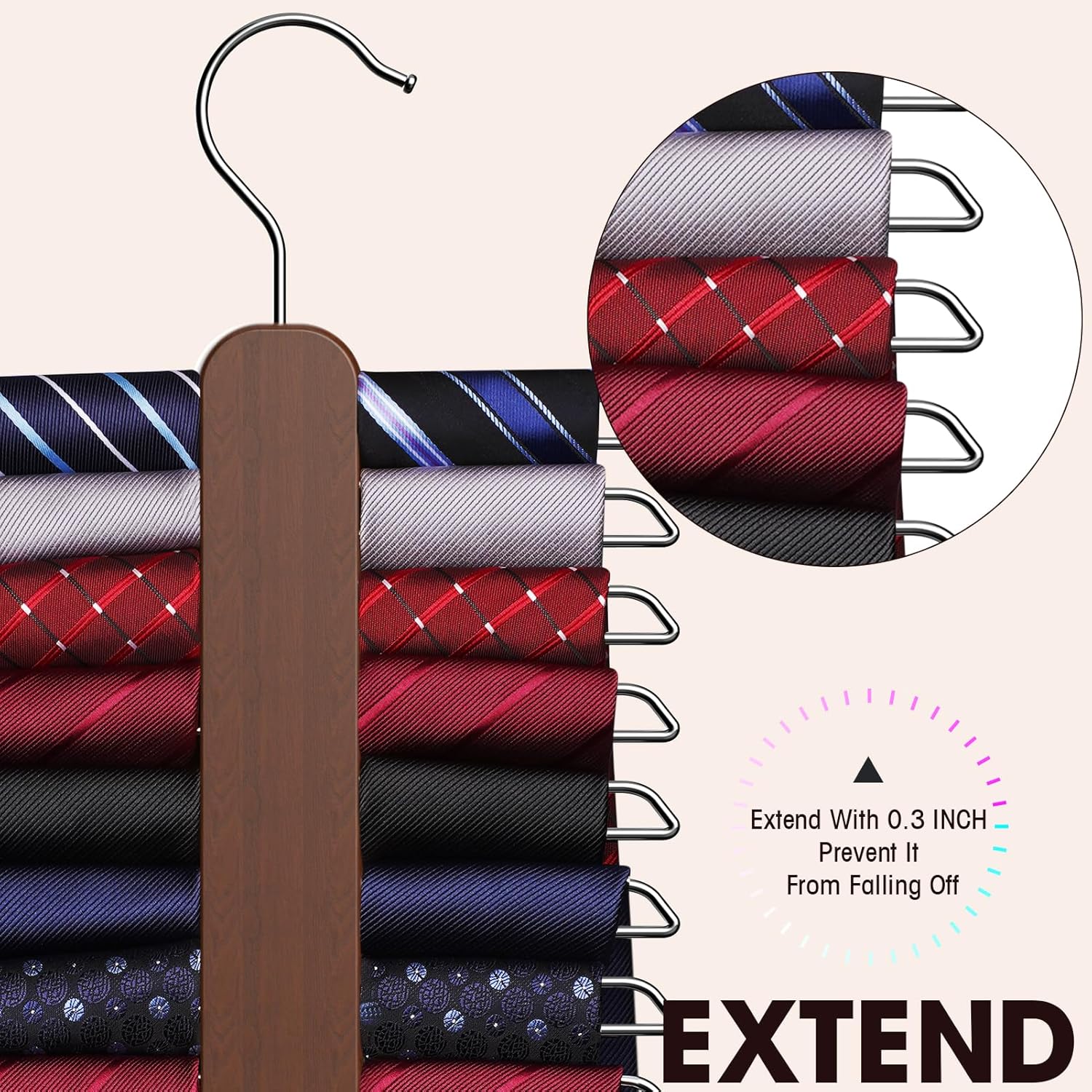Tie Hanger,Tie Organizer for Closet 20 Storage Capacity,Wooden Necktie Organizer Tie Holder,360 Degree Rotating Accessory Organizers for Tie,Belt,Scarf