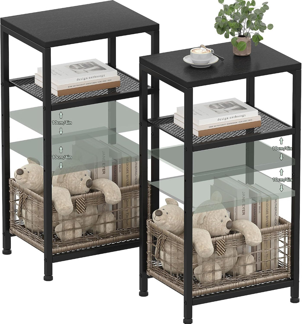 Heybly Small Side Table Set of 2, Tall End Table with Adjustable Shelf, Telep...