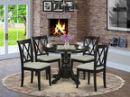 East West Furniture SHCL5-BLK-C 5 Piece Dinette Set for 4 Includes a Round Kitchen Table with Pedestal and 4 Linen Fabric Kitchen Dining Chairs, 42x42 Inch, Black