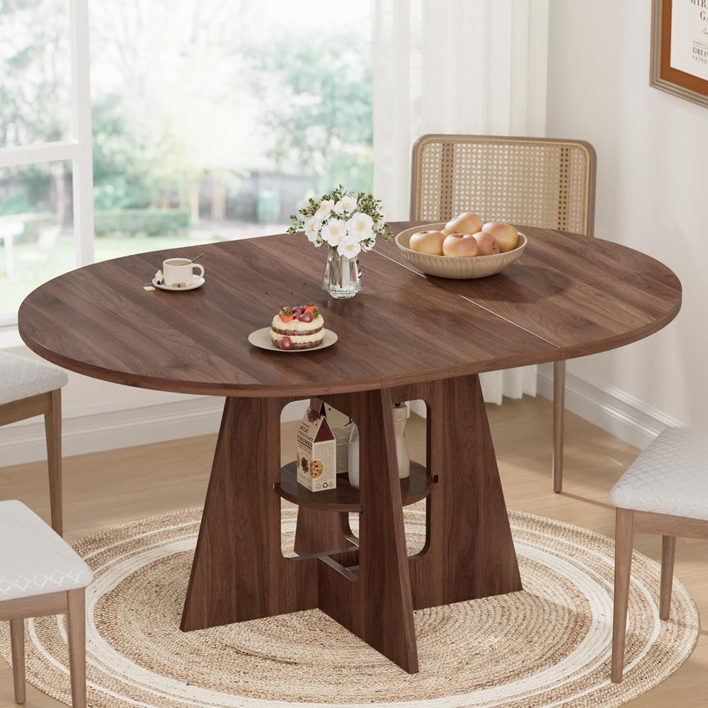 43.3''-59'' Round Extendable Dining Table, Oval Dining Table ...