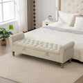 65.7" End of Bed Storage Bench King Size for Bedroom Entryway, Beige | Ottoman with storage for living room, tufted upholstered ottoman bench, wood legs, dual lids, rolled armrest, large capacity