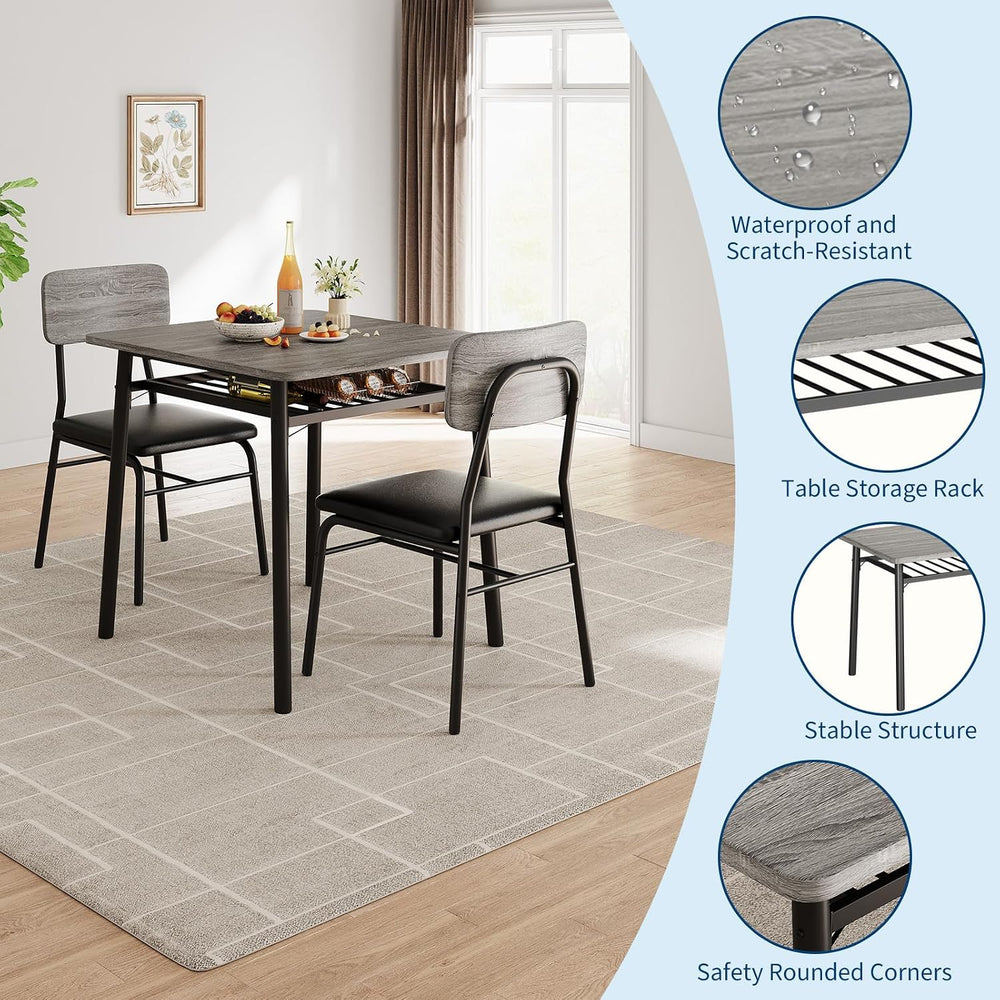 IDEALHOUSE Small Dining Table Set for 2, 3-Piece Dining Set with Storage Rack...