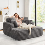 JEEOHEY 56" Oversized Chaise Lounge Chair Indoor,Plush Faux Fur Sleeper Sofa Couch Bed with Pillows&Wide Armrests,Fluffy Comfy Cloud Couch,Compression Foam Couch for Living Room,Bedroom(Grey)
