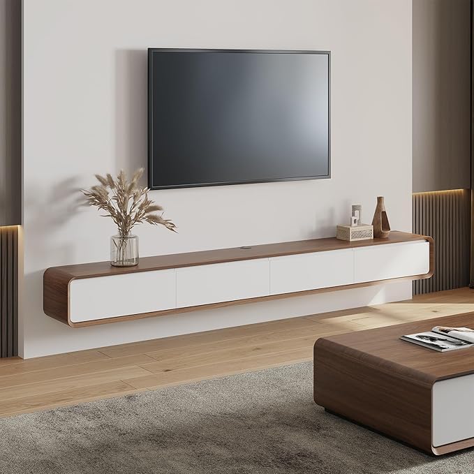 POVISON Fully-Assembled Minimalist Floating TV Stand, Modern Wall-Mounted Ent...