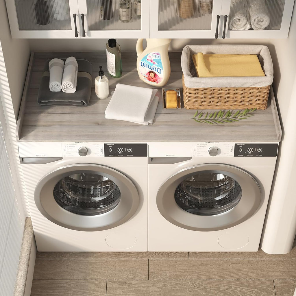 Washer Dryer Countertop, Laundry Countertop with Edge Rails - 27.5" x 54" Melamine Finish for Laundry Room Organization (Oak)
