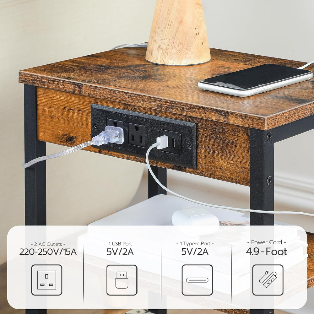 HOOBRO Side Table with Charging Station and USB Port, Small End Table for Sma...