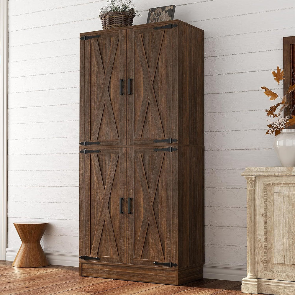 Unikito 71" Tall Farmhouse Kitchen Pantry Storage Cabinet with Barn Door...